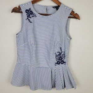 Brooks Brothers Striped Emboridered Peplum Top